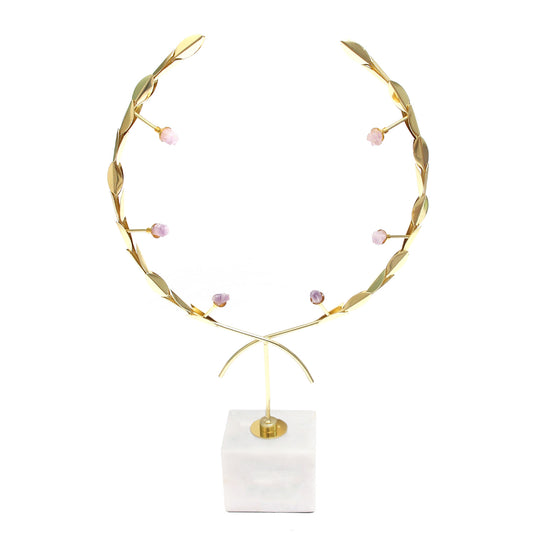 Nordic Creative Olive Leaf Centerpiece – Gold with Marble Bas