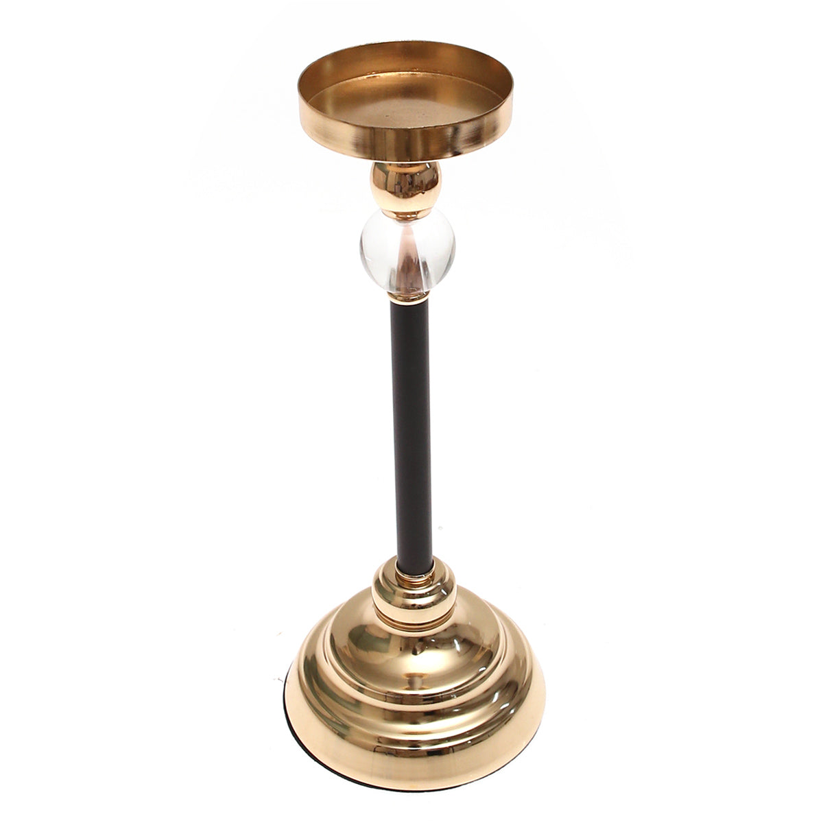Gold & Black Pillar Candle Holder with Glass Accent