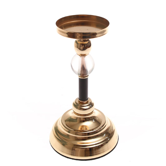 Gold & Black Pillar Candle Holder with Glass Accent