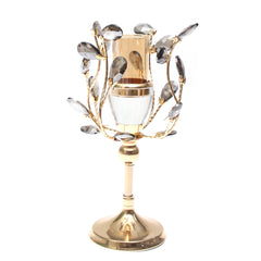 Gold & Grey Crystal Pillar Candle Holder – Small (12×34 cm)