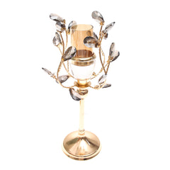 Gold & Grey Crystal Pillar Candle Holder – 12×37 cm (Medium)