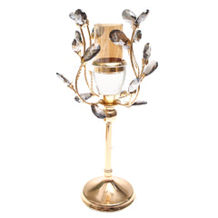 Gold & Grey Crystal Pillar Candle Holder – 12×37 cm (Medium)