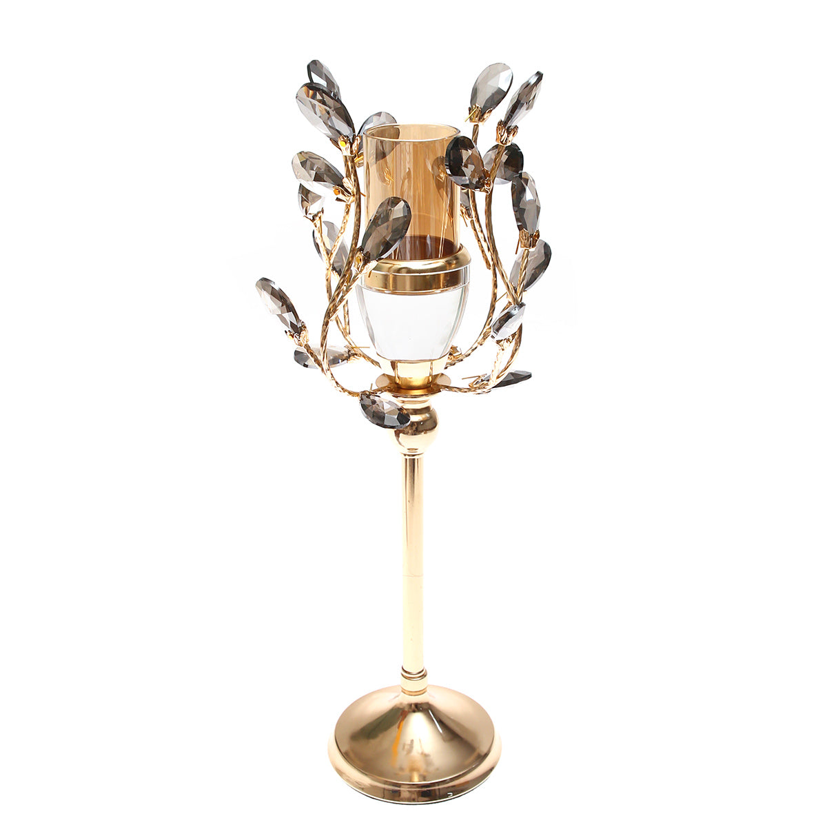 Gold & Grey Crystal Pillar Candle Holder – 12×40 cm (Large)