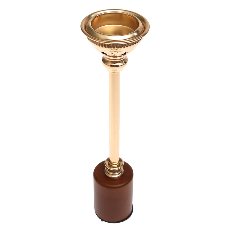 Wood &amp; Gold Pillar Candle Holder – 7162 (Large) - Habitt