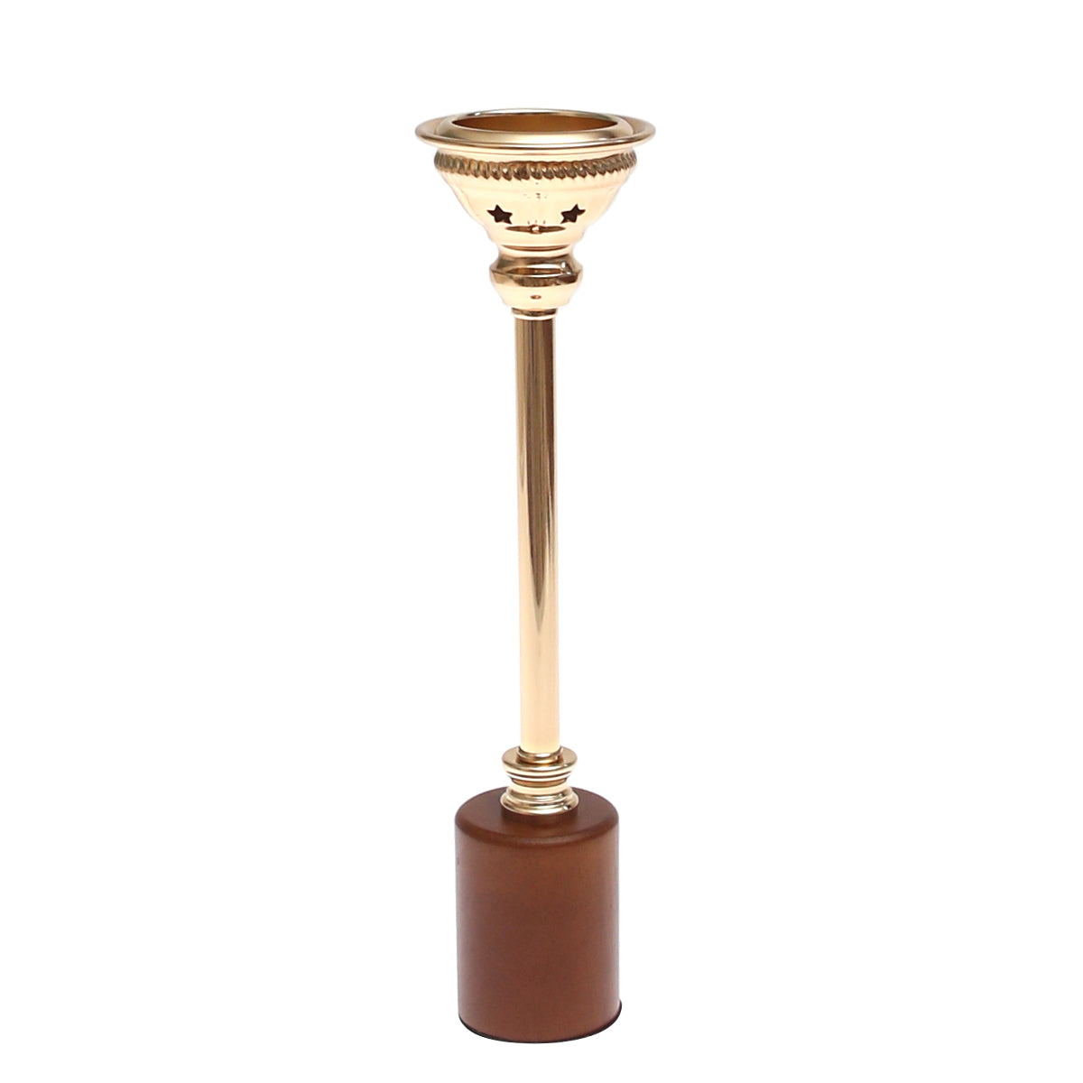 Wood &amp; Gold Pillar Candle Holder – 7162 (Large)