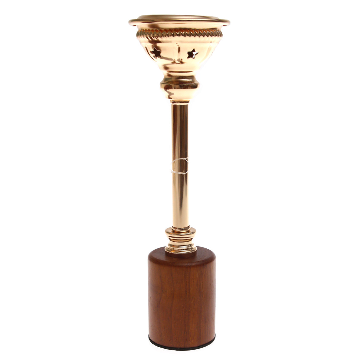 Wood & Gold Pillar Candle Holder – 7162 (Medium)