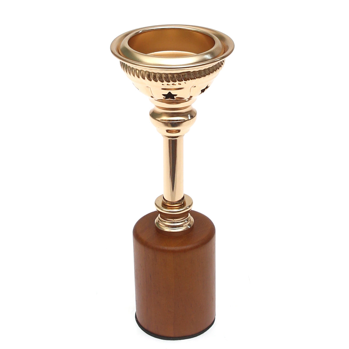 Brown Wood & Gold Pillar Candle Holder – Small