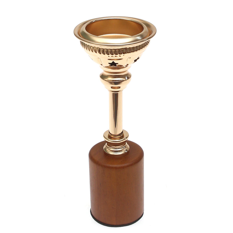 Brown Wood & Gold Pillar Candle Holder – Small - Habitt