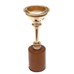 Brown Wood & Gold Pillar Candle Holder – Small