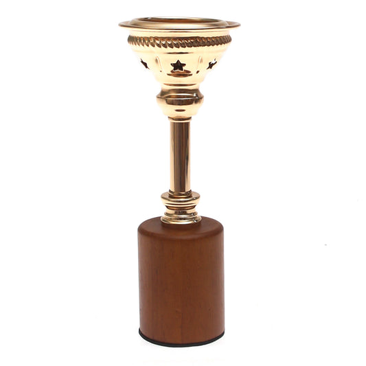Brown Wood & Gold Pillar Candle Holder – Small