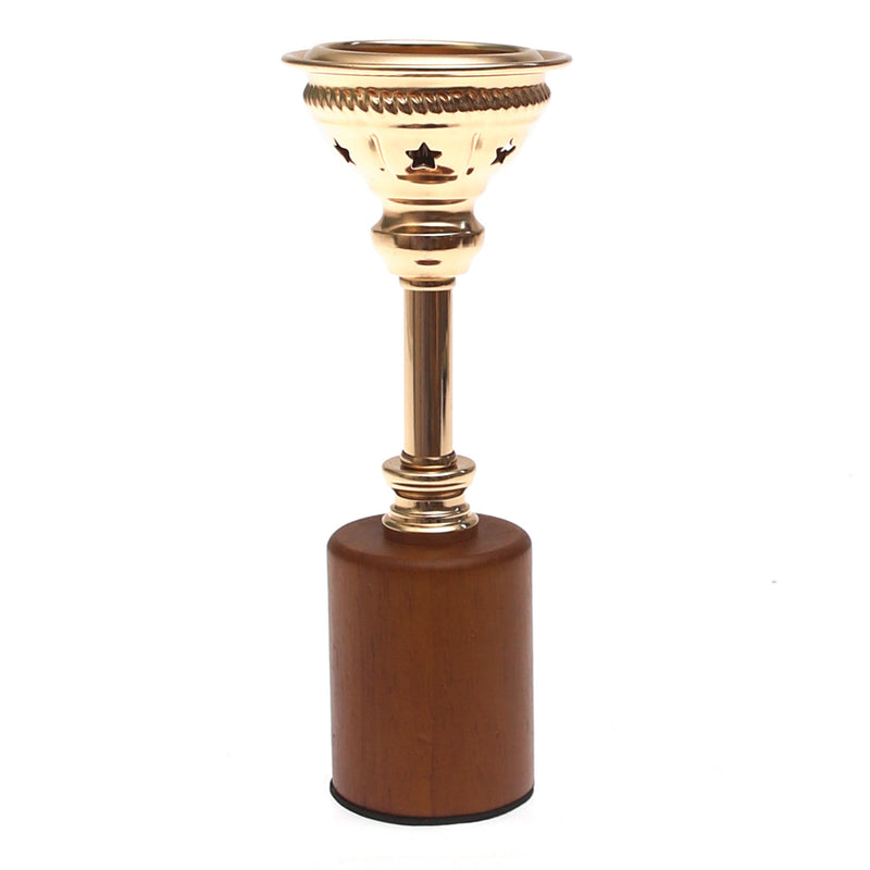Brown Wood & Gold Pillar Candle Holder – Small - Habitt