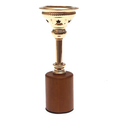 Brown Wood & Gold Pillar Candle Holder – Small