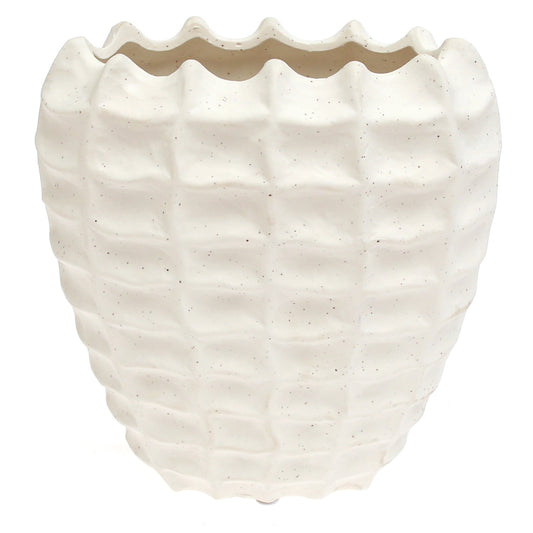Rectangular Weave Textured White Vase