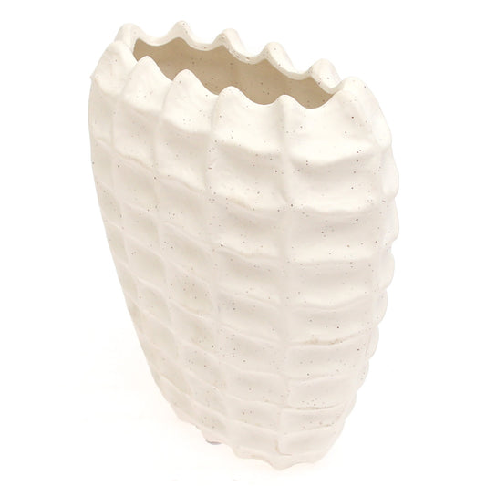 Rectangular Weave Textured White Vase