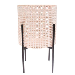 Round Hole Planter White & Beige – Large Decorative Cane-Style Pot with Stand