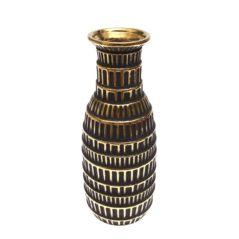 Dark Charcoal Grey & Gold Decorative Vase — Box Design L - Habitt