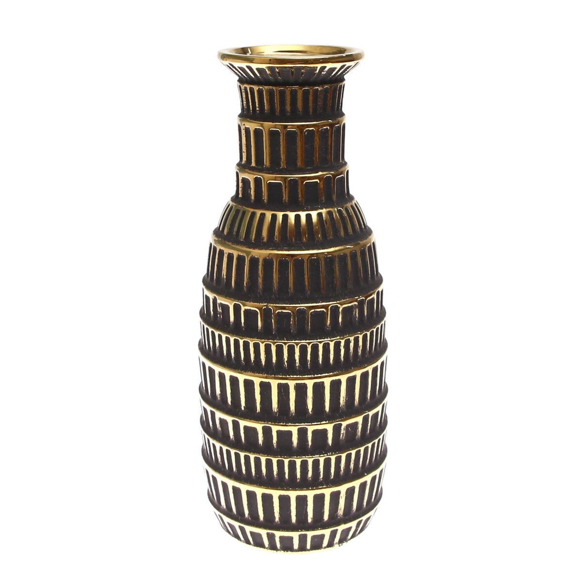 Dark Charcoal Grey & Gold Decorative Vase — Box Design L