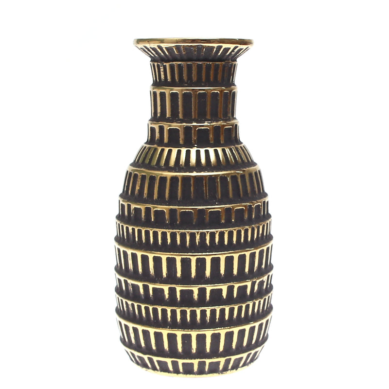 Elegant Dark Charcoal Grey & Gold Decorative Vase – Textured Box-Pattern Accent (Small) - Habitt