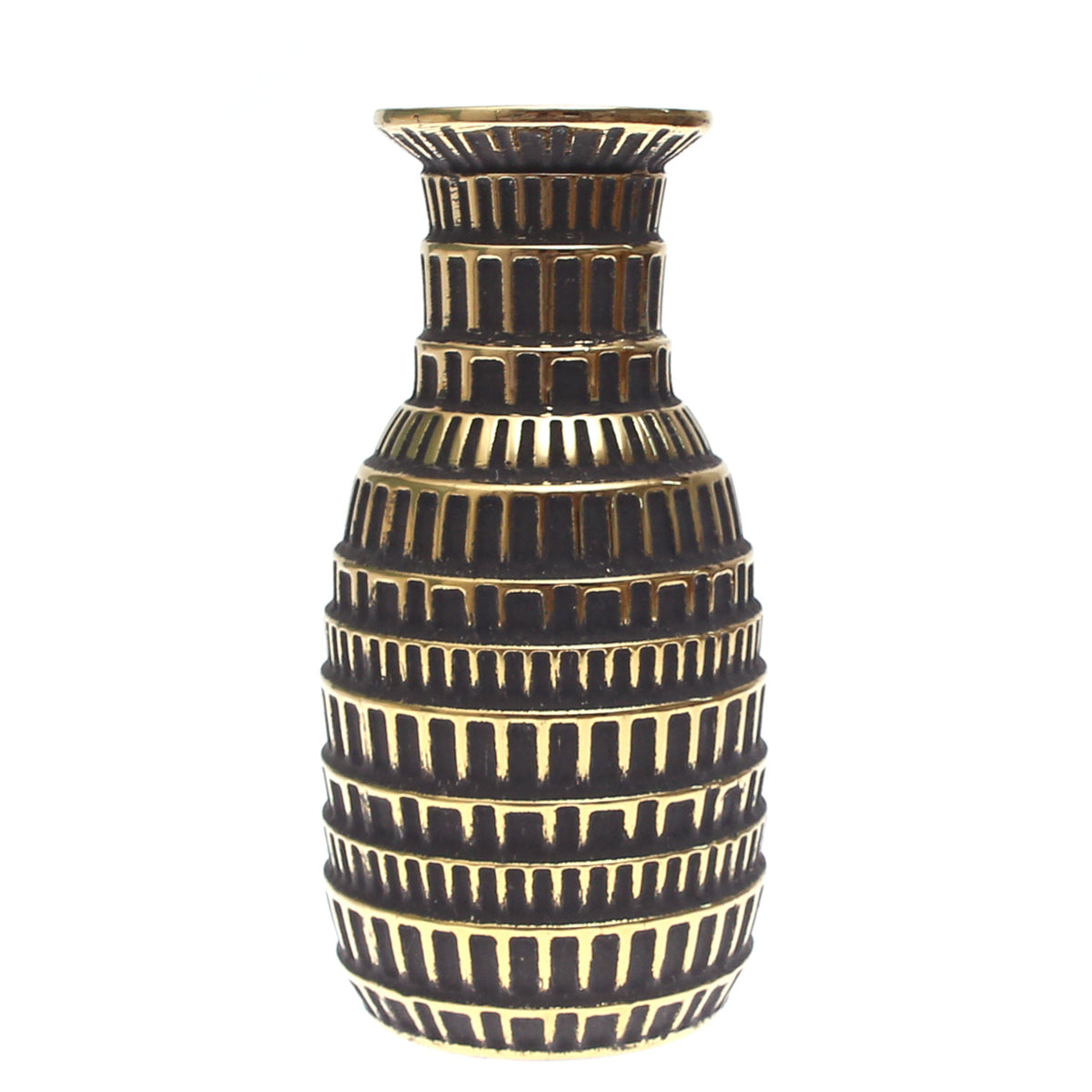 Elegant Dark Charcoal Grey & Gold Decorative Vase – Textured Box-Pattern Accent (Small)