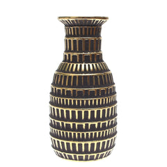 Elegant Dark Charcoal Grey & Gold Decorative Vase – Textured Box-Pattern Accent (Small)