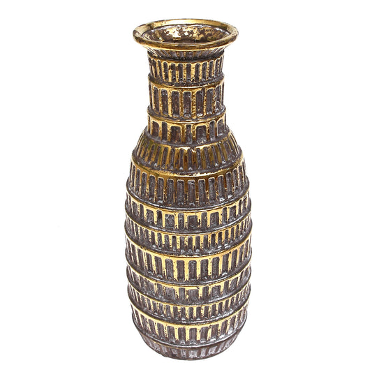 Dark Grey &  Gold Textured Decorative Vase – Luxe Box-Pattern Statement Piece (Large)