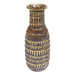 Dark Grey &  Gold Textured Decorative Vase – Luxe Box-Pattern Statement Piece (Large)