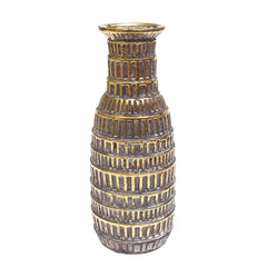 Dark Grey &  Gold Textured Decorative Vase – Luxe Box-Pattern Statement Piece (Large)