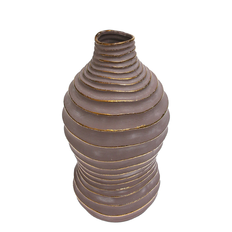 XL Grey & Gold Decorative Ceramic Vase — Statement Home Décor Vase with Textured Spiral Design - Habitt