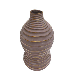 XL Grey & Gold Decorative Ceramic Vase — Statement Home Décor Vase with Textured Spiral Design