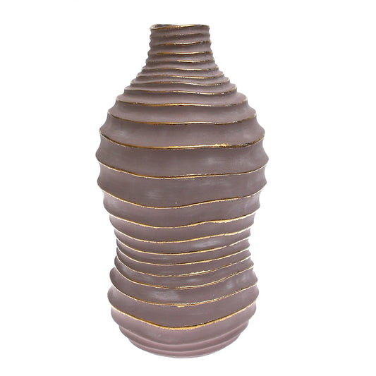 XL Grey & Gold Decorative Ceramic Vase — Statement Home Décor Vase with Textured Spiral Design