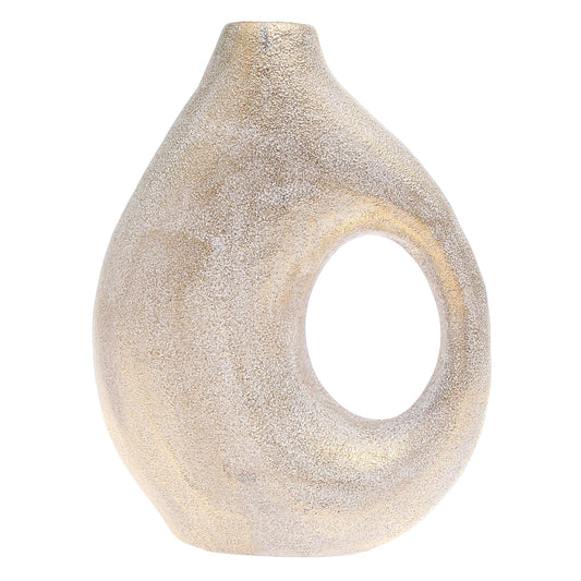 Grey & Gold Textured Sculptural Ceramic Vase – Modern Ring-Form Accent