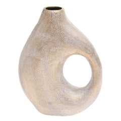 Grey & Gold Textured Sculptural Ceramic Vase – Modern Ring-Form Accent
