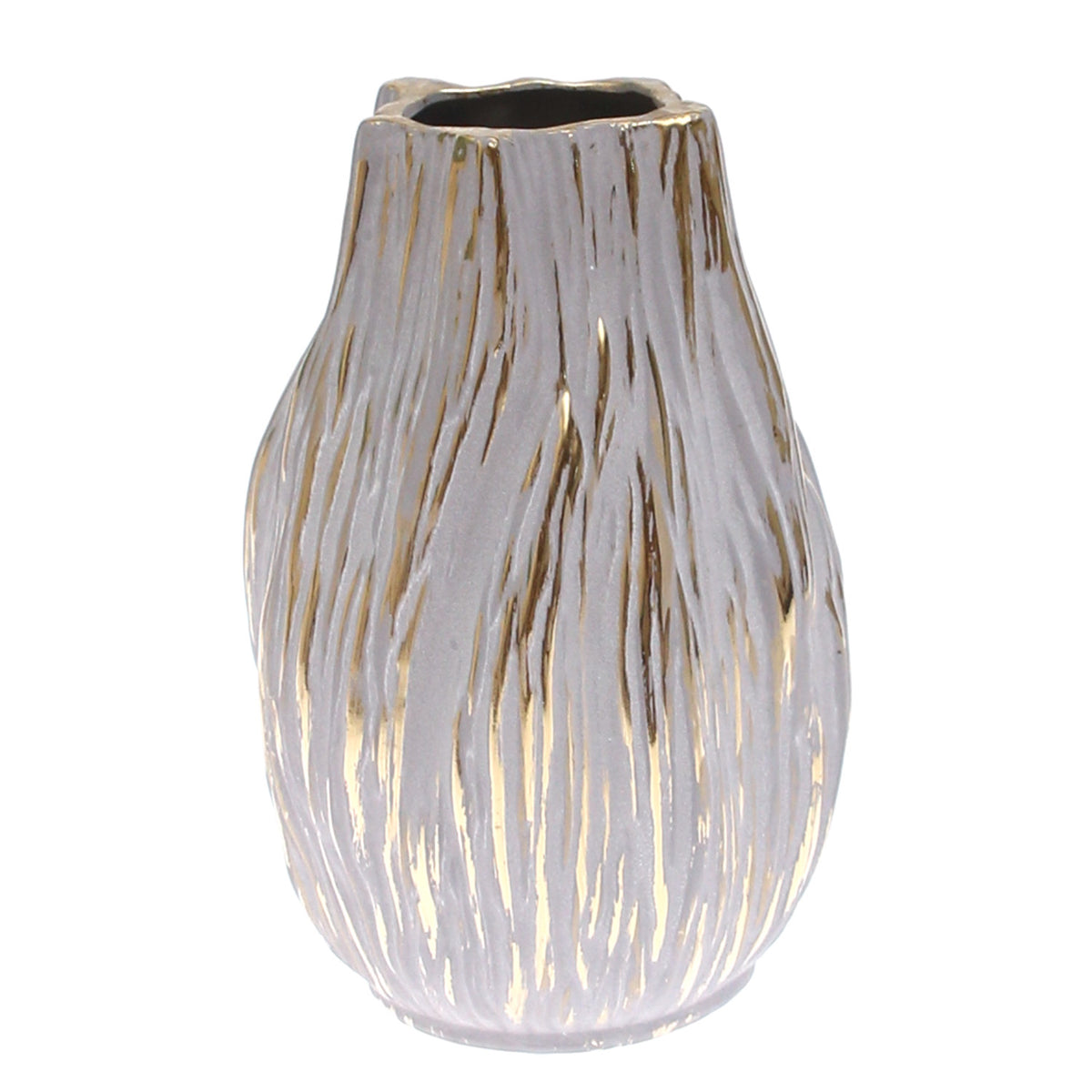 Grey & Gold Textured Ceramic Vase – Medium