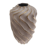 Grey & Gold Wave-Textured Ceramic Vase – Large - Habitt