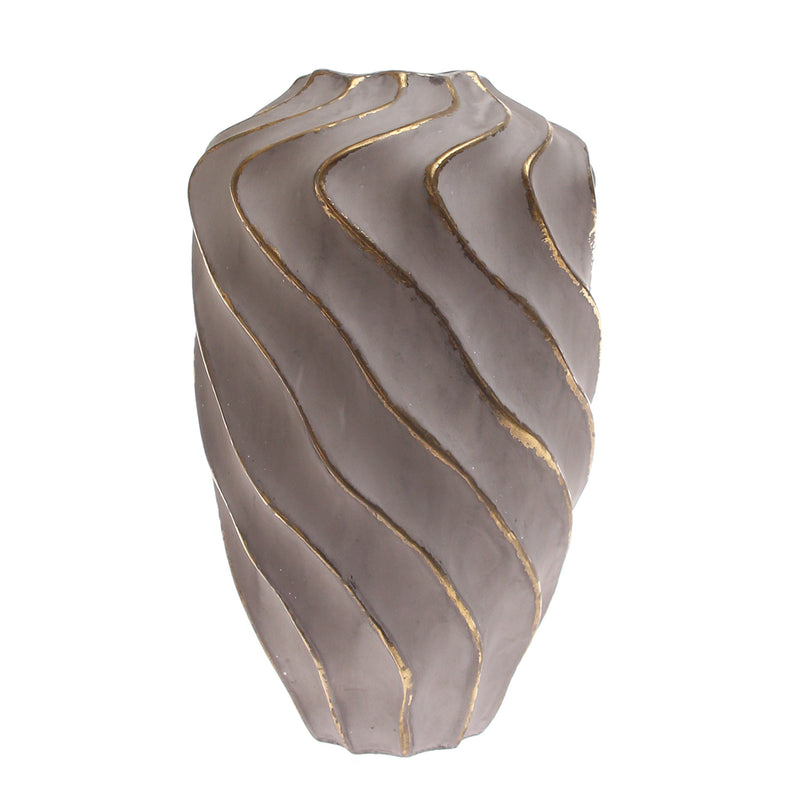 Grey & Gold Wave-Textured Ceramic Vase – Large - Habitt