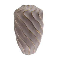 Grey & Gold Wave-Textured Ceramic Vase – Large