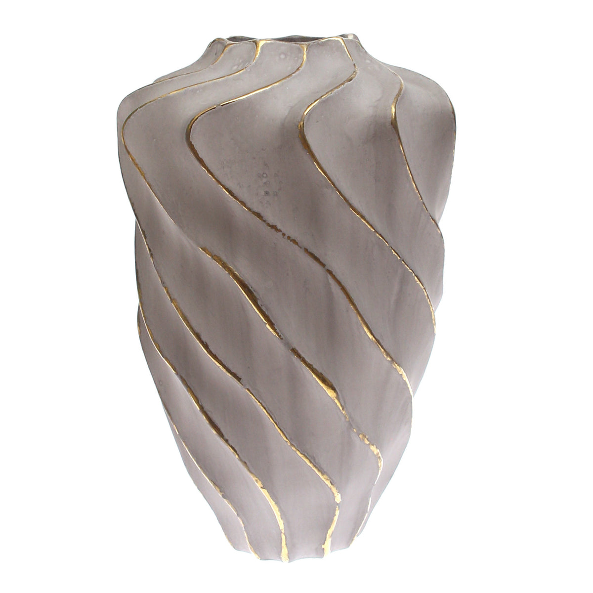 Grey & Gold Wave-Textured Ceramic Vase – Extra Large