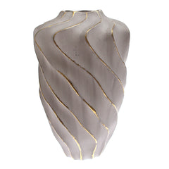 Grey & Gold Wave-Textured Ceramic Vase – Extra Large