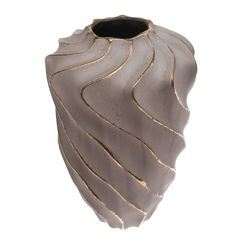 Grey & Gold Wave-Textured Ceramic Vase – Extra Large - Habitt