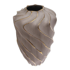 Grey & Gold Wave-Textured Ceramic Vase – Extra Large