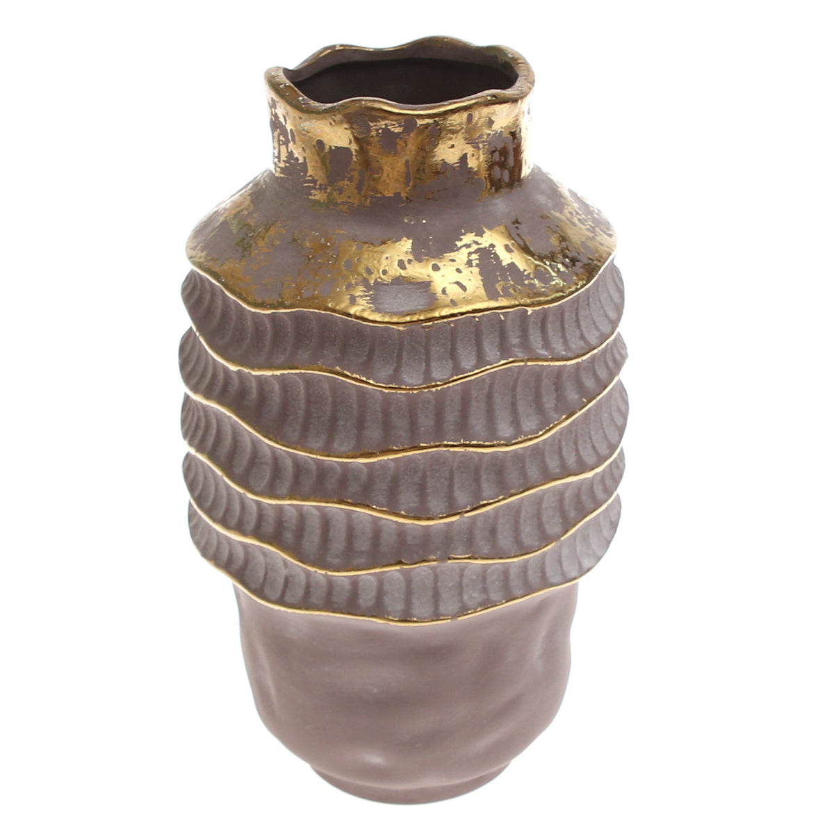 Grey & Golden Round Textured Ceramic Vase
