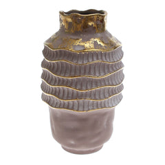Grey & Golden Round Textured Ceramic Vase