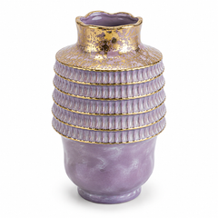 Grey & Golden Round Decorative Vase – Textured Luxury Flower Vase with Gold Detailing for Living Room & Home Décor