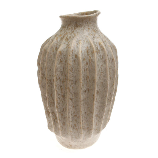 Light Beige Textured Lines Ceramic Vase – Large