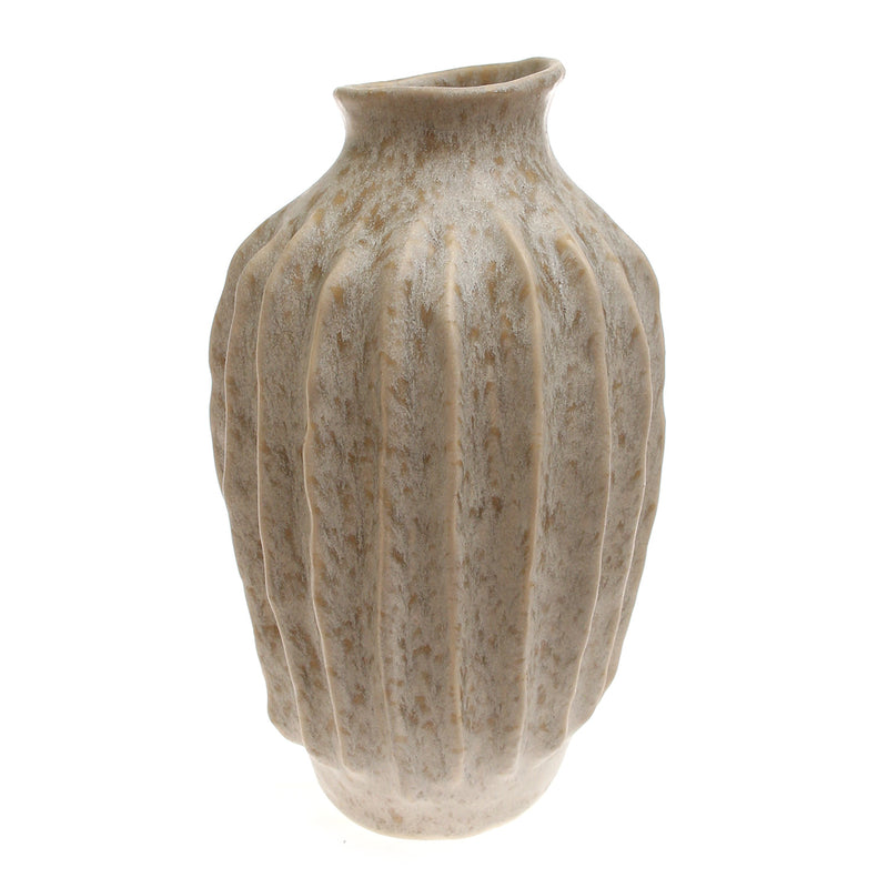 Light Beige Textured Lines Ceramic Vase – Large - Habitt