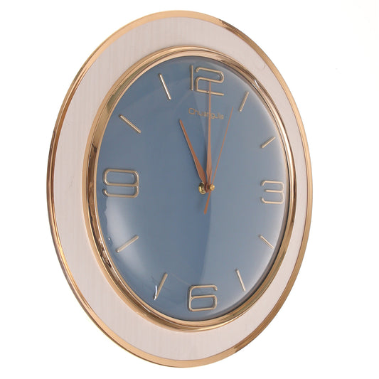 Modern Blue & White Wall Clock with Gold Accents