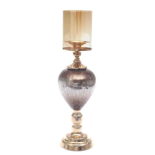 Elegant 19-Inch Gold Candle Stand with Glass Hurricane Holder | Luxury Decorative Candle Holder