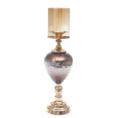 Elegant 19-Inch Gold Candle Stand with Glass Hurricane Holder | Luxury Decorative Candle Holder