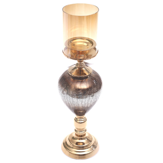 Elegant 19-Inch Gold Candle Stand with Glass Hurricane Holder | Luxury Decorative Candle Holder