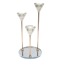 Elegant 3-Piece Gold Candle Stand with Crystal Holders & Mirror Base | Decorative Candle Holder Set